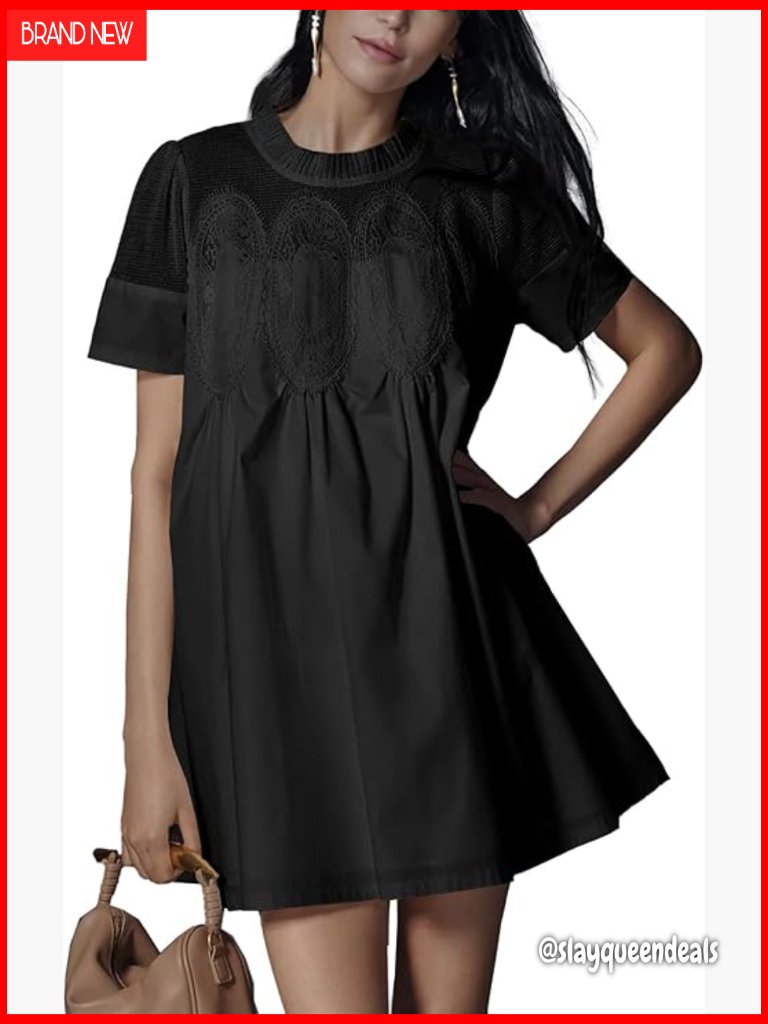 Short Sleeve Lace Patchwork Babydoll Sundress Loose A-Line Mini